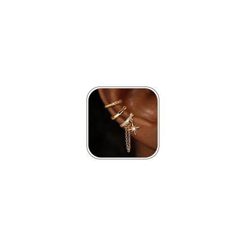 Sanfenly Ear Cuffs Earrings for Women Non Piercing | 14K Gold Plated Ear Cuffs for Non Pierced Ears, Hypoallergenic Clip on Earrings Cartilage Earring, Fake Ear Piercings - color: 14K Gold Plated-Chic