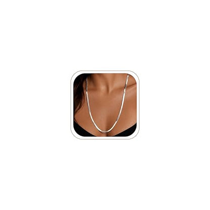 WomenGifts 14K Gold Silver Plated Herringbone Necklace for Women, Dainty Snake Chain Choker, Trendy Simple Long Layered Jewelry Non Tarnish, 3/4/5/8mm,14,16,18,20,22,24,26 Inch Thin & Chunky Options - color: Silver, style: 3mm-26inch