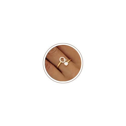 KOHOTA Gold Silver Initial Rings for Women Non Tarnish Adjustable Ring | 14K Gold Plated Stackable Ring for Women Trendy, Letter CZ Thumb Pinky Ring, Dainty Open Birthday Jewelry Gifts - color: GOLD-Q