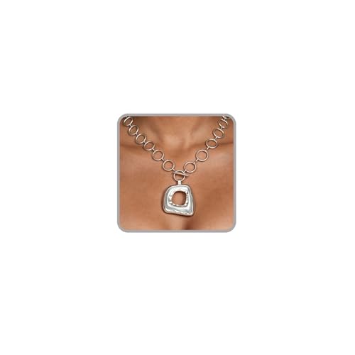 Sora Tuki Gold Chunky Necklace for Women Trendy Big Silver Statement Necklace Large Heart Hollow Square Necklaces Bold Thick Chain OT Toggle Necklaces Boho Chunky Jewelry - color: Style 2 - Silver-Square