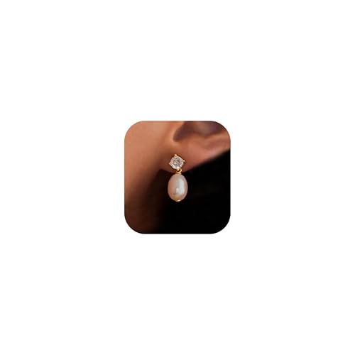 Pearl Earrings - 14K Gold/White Gold/Rose Gold Plated Cubic Zirconia CZ Diaomond Accented Pearl Drop Dangle Earrings for Women Wedding Bridal Prom - color: Drop 83