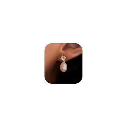 Pearl Earrings - 14K Gold/White Gold/Rose Gold Plated Cubic Zirconia CZ Diaomond Accented Pearl Drop Dangle Earrings for Women Wedding Bridal Prom - color: Drop 83