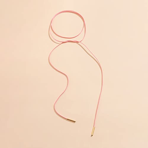 Bethynas Gothic Bow-knot Velvet Choker Necklace Sexy Long Wrap Rope Collar Tie Neck Chain with Silver Gold Pendant Boho Party Neck Accessories for Women - color: Pink