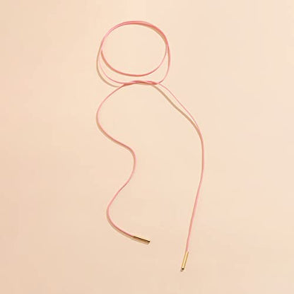 Bethynas Gothic Bow-knot Velvet Choker Necklace Sexy Long Wrap Rope Collar Tie Neck Chain with Silver Gold Pendant Boho Party Neck Accessories for Women - color: Pink