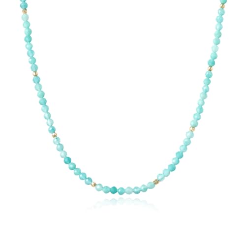 ARSIS Genuine Beaded Gemstone Necklace for Women, Colorful Natural Stone Handmade Bead Choker, Personalized Birthstone Necklace, Boho Summer Beach Necklace Layering Stackable Jewelry Gift - color: Amazonite (December)
