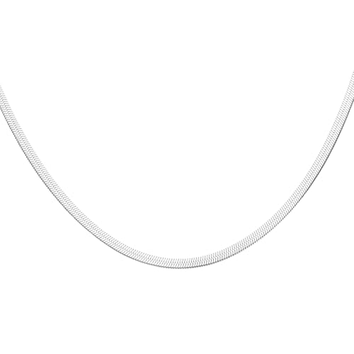 HARFINGTON Herringbone Necklaces Stainless Steel Snake Chain Necklace Adjustable Flat Chain for Jewelry Gift - color: Silver, size: 18" x 0.16"