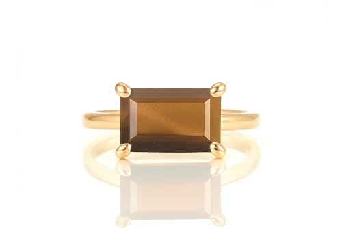 Brown Tiger Eye Ring - Unique Solitaire Gemstone for Women - Custom Crystal Rings, Handmade Jewelry, Stylish Ladies Accessory - with Fancy Box