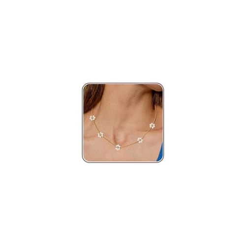 Dainty Pearl Necklace for Women Gold Plated Bridal Wedding Jewelry Trendy Cute Lariat Pearl Pendant Drop Charm Choker Stackable Necklace Gift for Women Mom Sister Daughter - color: G.Gold Daisy Pearl