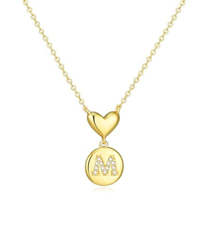 Howoo 14K Gold Plated Initial Necklace for Women Heart Necklace for Women Round Zircon Letter Pendant Plated Adjustable Necklaces Birthday Galentines Valentine Gifts Jewelry - color: M, style: style 1