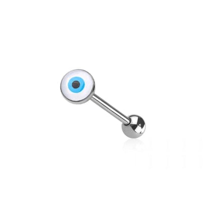 Pierced Owl 14GA 316L Stainless Steel Epoxy Acrylic Evil Eye Tongue Barbell - style: White