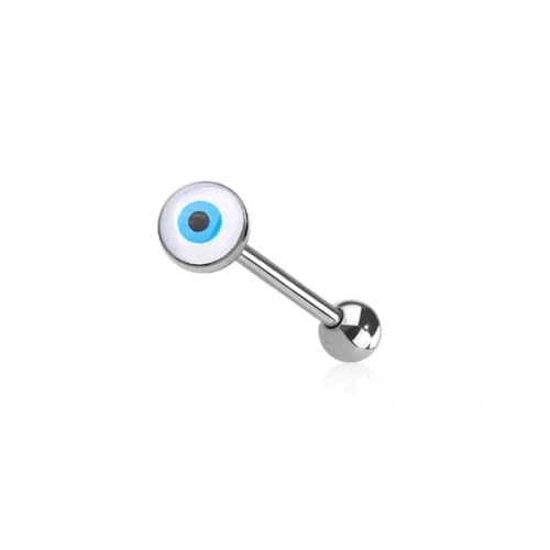 Pierced Owl 14GA 316L Stainless Steel Epoxy Acrylic Evil Eye Tongue Barbell - style: White