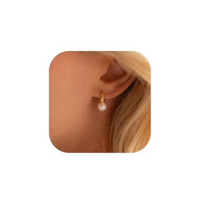 Pearl Earrings for Women 14K Gold Freshwater Pearl Hoop Earring Dangle Drop Wedding Earrings Bridal Bridesmaid Jewelry Gifts for Women - color: Gold pearl-13632