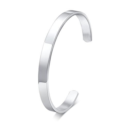 Stainless Steel Mens Cuff Bracelet : Minimal Cool Silver/Black/Gold Plated Open Metal Cuff Bangle Bracelets for Men,Mens Bracelet Jewelry Gift - color: Silver-Single, size: Medium( fit 5.5"-7.2" wrist)