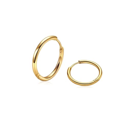 Silver Gold Hoop Earrings for Women Men, 316L Surgical Stainless Steel Huggie Hoop Earrings Set Hypoallergenic Small Cartilage Earrings Lightweight Hoop Earrings Huggie Set - color: 1 Pair Gold(18mm)