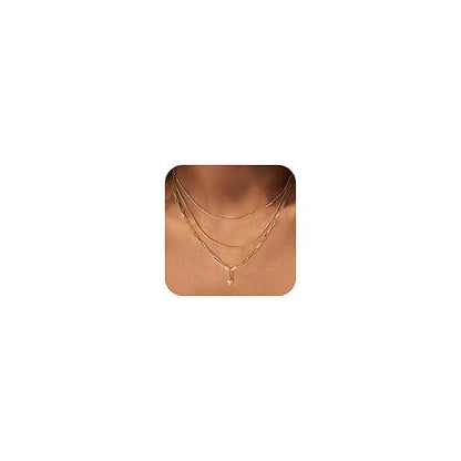 Dainty Layered Necklaces for Women,14k Gold Plated CZ Choker Necklace Stack | 14K Gold Plated Necklace set,Non Tarnish Hypoallergenic Beaded Paperclip Chain Necklace Stack Women's Minimalist Jewelry Gift - color: Gold-5