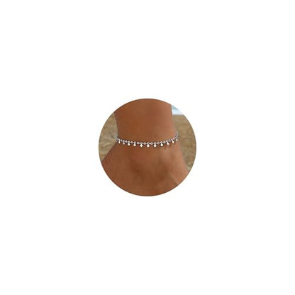 18K Gold Plated Ankle Bracelets for Women Stainless Steel Anklet with Star Cross Disc Coin Teardrop Charms Waterproof Thin Chain Ankle Jewelry Gift for Her - style: Square-White Gold
