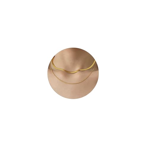 Herringbone Choker Necklace Set Double Layer Snake Chain Herringbone Chain Necklace Layering Necklace Set Cuban Chain Necklace for Women - style: 1-Double layered Snake 3/1.5mm