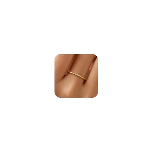 Dainty 14K Gold Plated Cubic Zirconia Rings Eternity Engagement Wedding Band Rings 925 Sterling Silver Stackable Rings for Women Aura Minimalist Knuckle Pinky Finger Ring Mothers Day Jewelry Gifts - color: Gold