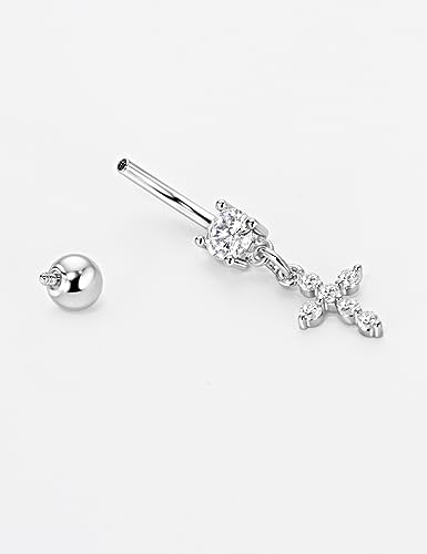 Belly Button Ring Dangle, Cross Belly Button Ring, Navel Piercing | 316L Surgical Steel, AAA+ Cubic Zirconia, Nickel-Free, Hypoallergenic, Multi-Style, 14 Gauge 10 mm Screw On Piercing Stud - style: Zircon Cross