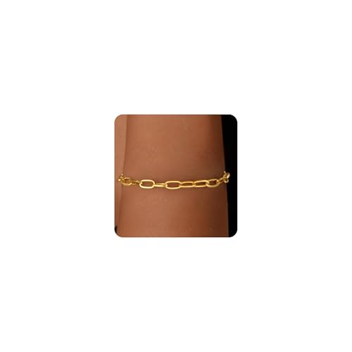 S925 Sterling Silver Paperclip Chain Bracelets for Women - 18K Gold Plated Sterling Silver Paperclip Chain Bracelet Handmade Jewelry Gold Bracelets for Women 6.5/7/7.5/8 Inch - color: Gold, size: 7.5“