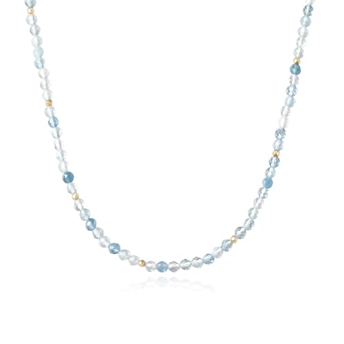ARSIS Genuine Beaded Gemstone Necklace for Women, Colorful Natural Stone Handmade Bead Choker, Personalized Birthstone Necklace, Boho Summer Beach Necklace Layering Stackable Jewelry Gift - color: Aquamarine (March)