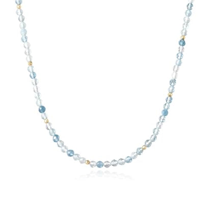 ARSIS Genuine Beaded Gemstone Necklace for Women, Colorful Natural Stone Handmade Bead Choker, Personalized Birthstone Necklace, Boho Summer Beach Necklace Layering Stackable Jewelry Gift - color: Aquamarine (March)