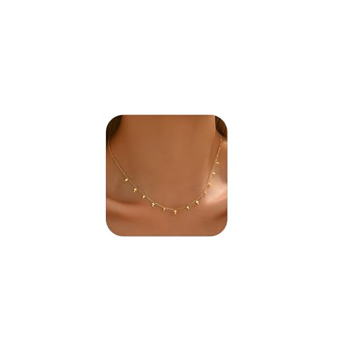 Gold Chain Necklace for Women 18K Gold Plated Dainty Star Cross Heart Cuabn Choker Chains Stainless Steel Trendy Jewelry Christmas Gifts - color: Small Cross-Gold