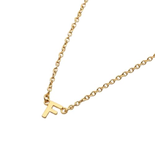 OAK & LUNA Inez Initial Necklace - Gold Plated & Sterling Silver — A-Z Letter Pendant on 15″ + 2″ Adjustable Cable Chain - color: 18K Gold Plated Silver, style: Letter F