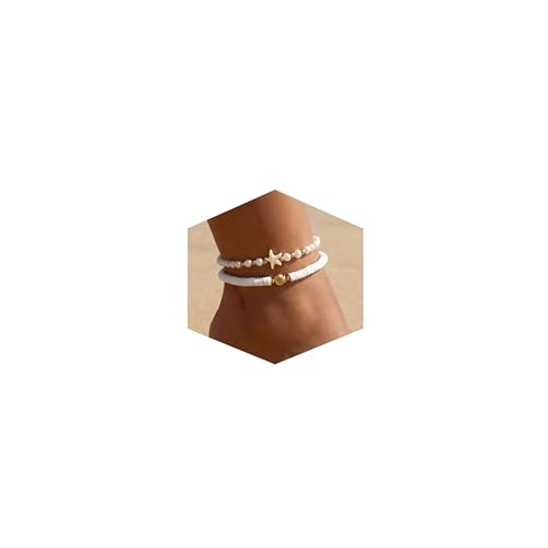 Fesciory Shell Ankle Bracelets for Women, Gold Plated Boho Beach Anklet Set | Adjustable Pearl Bead Anklet Set with Starfish, Conch and Seashell Charms for Beach Outfits, Vacations, Parties and Gifts - color: Gold-4