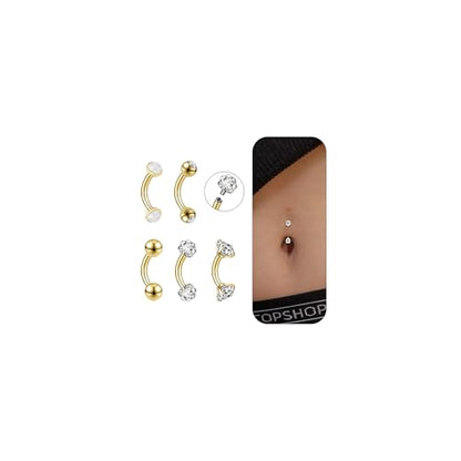 14G Small Belly Button Rings for Women 316L Stainless Steel | Tiny Internally Threaded Navel Rings, Rook Piercing Jewelry, Eyebrow Rings, Hypoallergenic Curved Barbells, 6-16MM, 5PCS - color: 14G/6MM Bar/Gold