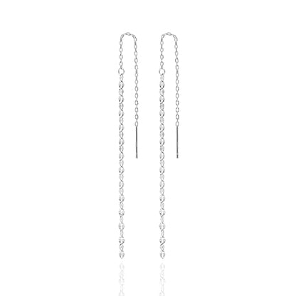 Long Chain Drop Earrings for Women, 925 Sterling Silver, Dainty Dangling Elegant Earrings for Daily Wear, Gift for Her - color: 4.4" Kiss Chain Silver