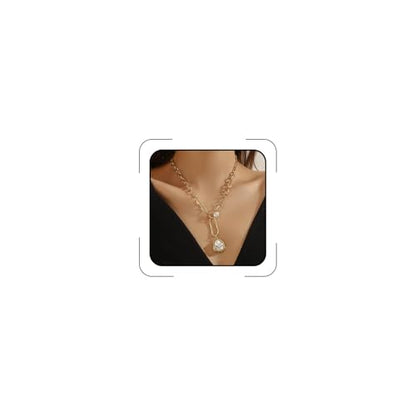 Chunky Pearl Necklaces for Women Chunky Baroque Pearl Beaded Gold Chain Link Pearls Pendant Necklace White Pearls Necklace Valentine's Day Jewelry Gifts Party Prom Birthday Outfits Accessorie - style: Gold Chain,Two Pearls