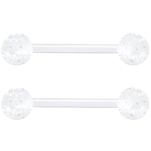 Sequin Barbell Piercing Set for Women Men 14 G Acrylic Hypoallergenic Tongue Ring Jewellery Cute Nipple Rings Piercings Bars Kit Clear Rod Long Body Jewelry 2 pcs Length 12 MM - color: White, size: 16 mm