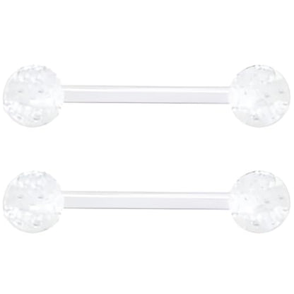 Sequin Barbell Piercing Set for Women Men 14 G Acrylic Hypoallergenic Tongue Ring Jewellery Cute Nipple Rings Piercings Bars Kit Clear Rod Long Body Jewelry 2 pcs Length 12 MM - color: White, size: 16 mm
