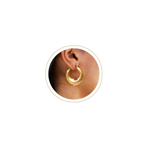 Chunky Gold Hoop Earrings for Women 14k Gold Plated Thick Triple Earrings | Hypoallergenic Trendy Chunky Gold Hoops Earrings,Dainty Jewelry Gifts for Women - style: oval hoop earrings