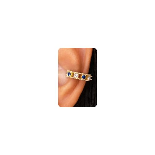 Ear Cuff for Women, 14K Gold/White Gold Plated Ear Cuffs Non Piercing Hypoallergenic Jewelry Gift - color: sapphire gold
