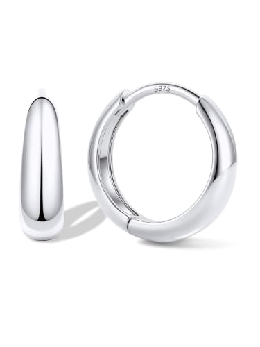 Bestyle Gold Huggies Earrings for Women Hypoallergenic 925 Sterling Silver Post Huggie Hoop Earrings Thick Lightweight Small Hoop Earrings 8/10/12/14mm - color: Silver, size: 12mm