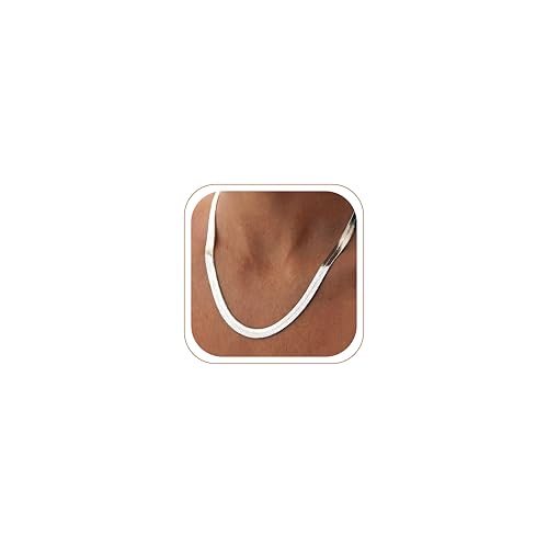 WomenGifts 14K Gold Silver Plated Herringbone Necklace for Women, Dainty Snake Chain Choker, Trendy Simple Long Layered Jewelry Non Tarnish, 3/4/5/8mm,14,16,18,20,22,24,26 Inch Thin & Chunky Options - color: Silver, style: 8mm-16inch
