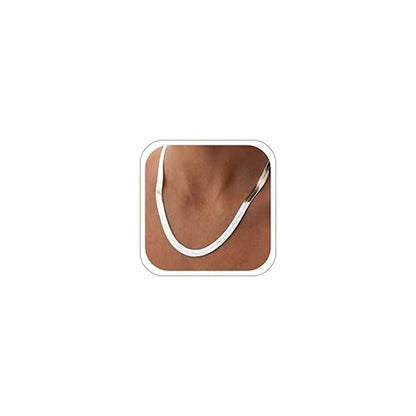 WomenGifts 14K Gold Silver Plated Herringbone Necklace for Women, Dainty Snake Chain Choker, Trendy Simple Long Layered Jewelry Non Tarnish, 3/4/5/8mm,14,16,18,20,22,24,26 Inch Thin & Chunky Options - color: Silver, style: 8mm-16inch