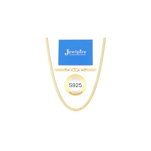 Jewlpire 3mm 4mm 5mm Herringbone Necklace 18K Gold Plated 925 Sterling Silver Chain Necklace for Women, Flat Snake Chain Necklace, Women's Chains Necklaces 16 18 20 22 24 Inch - color: 3mm 18K Gold Plated, size: 18 Inch (Women's Average Length)