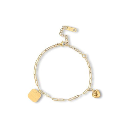 18K Gold Plated Paperclip Link Chain Bracelet with Charms, Gift with a Box - color: Heart and Falling in Love
