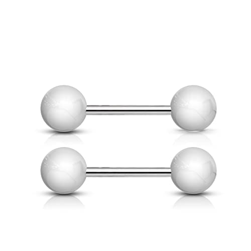Forbidden Body Jewelry 14 g 16 mm Stainless Steel Nipple or Tongue Ring Barbell Set with Acrylic Balls (Choose Color) - style: White