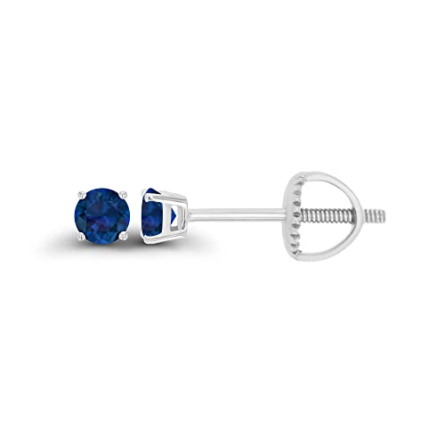 14K Gold Plated 925 Sterling Silver Hypoallergenic 3mm Round Genuine Birthstone Solitaire Screwback Stud Earrings - color: Blue Sapphire Created