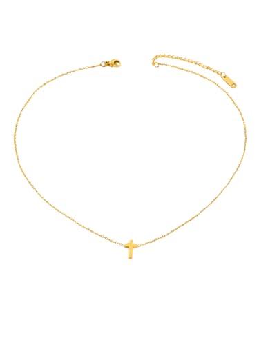 Gold Cross Women's Necklace 18K Gold Plated Stainless Steel Handmade Pearl Necklace Gold Paperclip Necklace, Fashion Jewelry Gifts - style: Retro