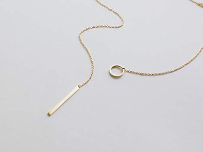 itianxi Gold Tiny Y Shaped Dainty Necklace 18K Gold Plated Cute Bar Vertical Lariat Necklace for Women - color: circle gold