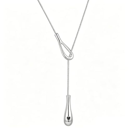 Adjustable Waterdrop Pendant Y Necklace for Women Snake Chain Sliding Pendant Layered Choker for Daily Wear - color: Silver