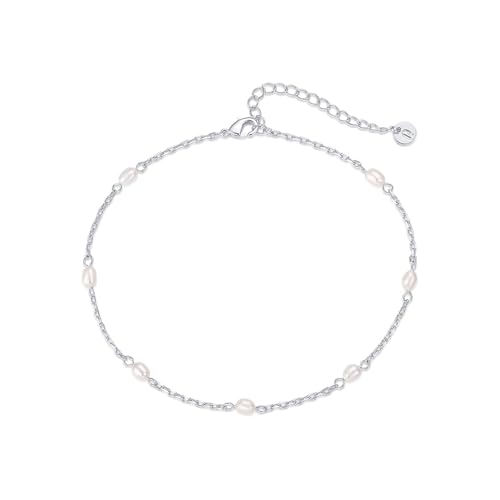 Anklet for Women Layered Anklets Women Double Heart Silver Bohemian Pearls Flat Chain Ankle Bracelet Charm Beaded Dainty Foot Jewelry Heart Charm Dainty Layer Anklets Trendy - color: Silver Pearl