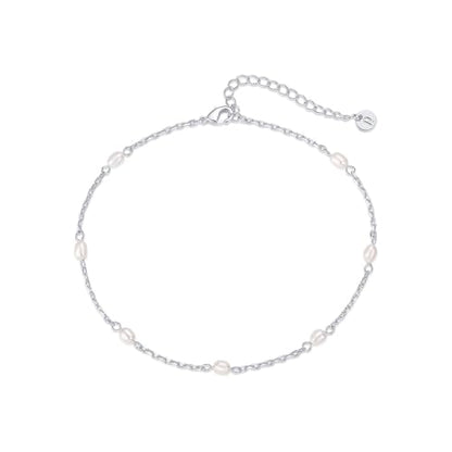Anklet for Women Layered Anklets Women Double Heart Silver Bohemian Pearls Flat Chain Ankle Bracelet Charm Beaded Dainty Foot Jewelry Heart Charm Dainty Layer Anklets Trendy - color: Silver Pearl