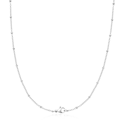 Adabele 304 Surgical Stainless Steel Satellite Bead Station Chain Necklace Cable/Curb 18 20 22 Inch Non Tarnish Waterproof Women Jewelry - size: 20 Inch - 5pcs, style: 1.7mm cable chain