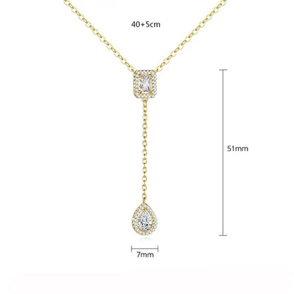 Gold Plated Geometric Style Sparkly Dainty Rectangle Teardrop Shaped AAAAA Australia Crystal with Cubic Zirconia Y Necklace Fashion Jewelry for Women & Teen Girls - color: Teardrop Y Necklace GD